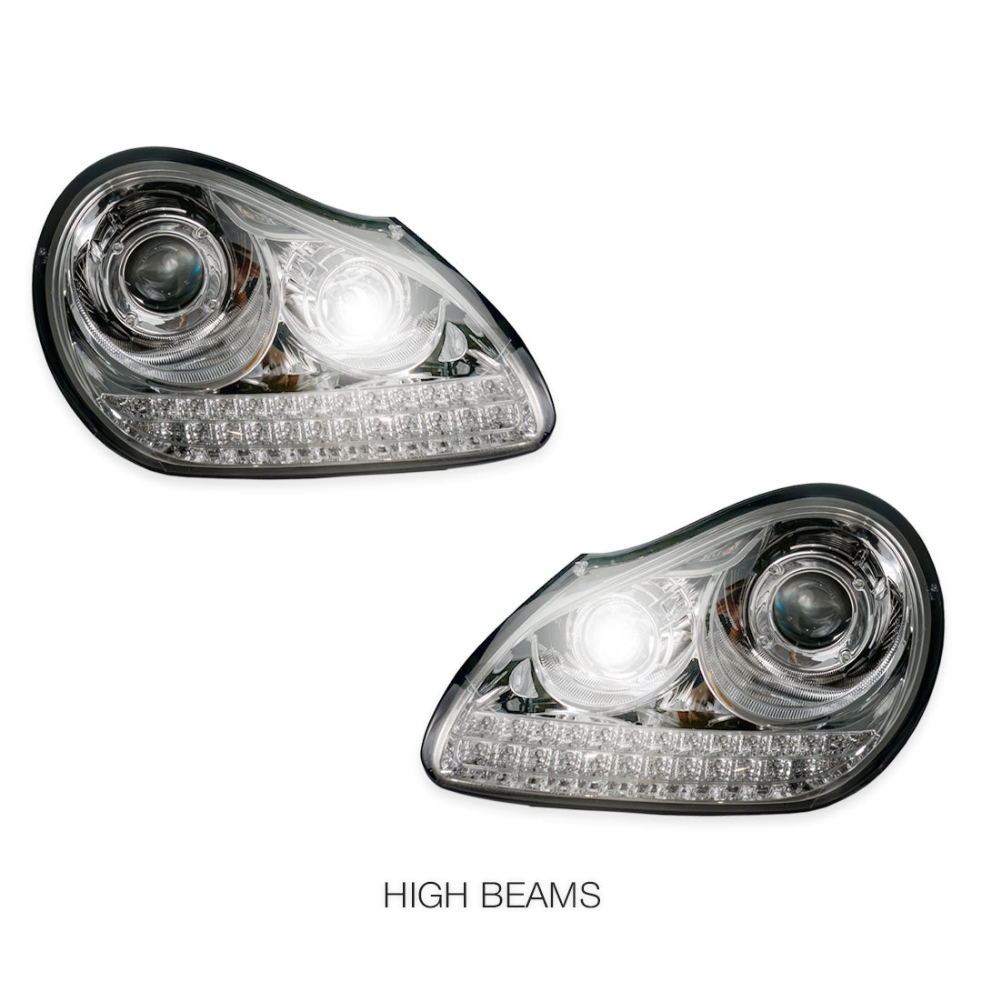 Porsche Cayenne 955 9PA (2003 - 2006) Crystal Clear LED DRL Projector Headlights LH + RH