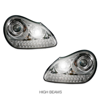 Porsche Cayenne 955 9PA (2003 - 2006) Crystal Clear LED DRL Projector Headlights LH + RH