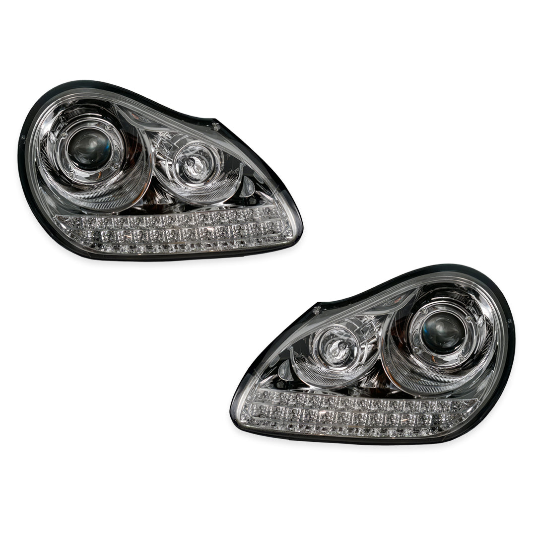 Porsche Cayenne 955 9PA (2003 - 2006) Crystal Clear LED DRL Projector Headlights LH + RH