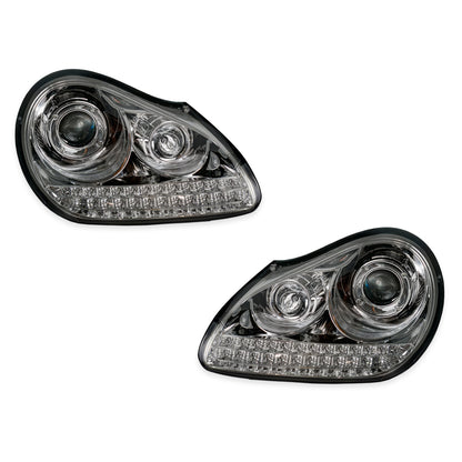 Porsche Cayenne 955 9PA (2003 - 2006) Crystal Clear LED DRL Projector Headlights LH + RH