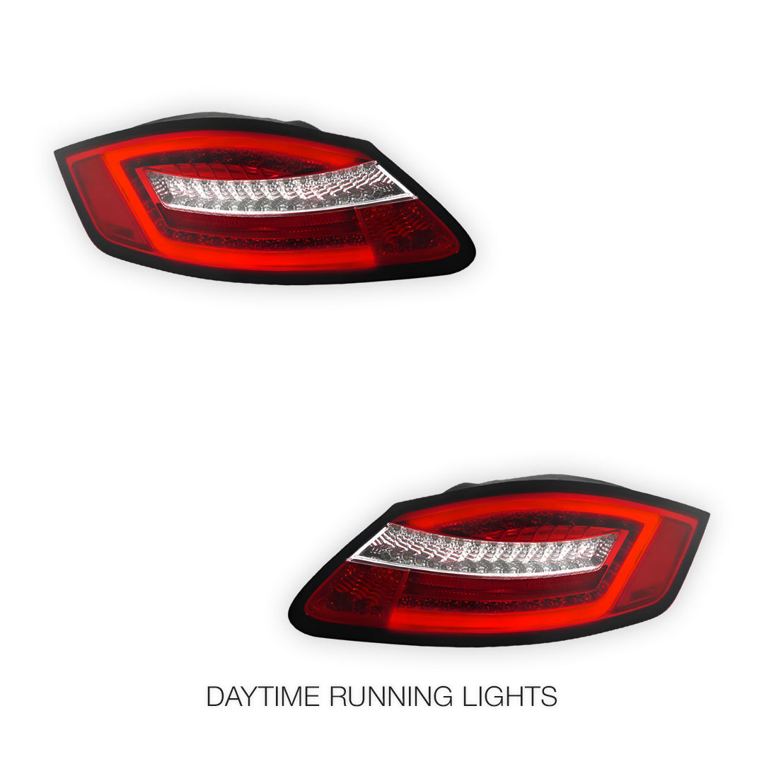 Porsche Cayman 987 Series 1 (2005 - 2008) Sequential Clear Red 3D Stripe Bar LED Tail Lights LH + RH