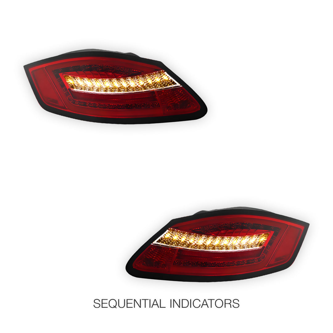 Porsche Cayman 987 Series 1 (2005 - 2008) Sequential Clear Red 3D Stripe Bar LED Tail Lights LH + RH
