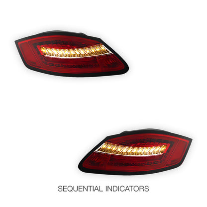 Porsche Cayman 987 Series 1 (2005 - 2008) Sequential Clear Red 3D Stripe Bar LED Tail Lights LH + RH