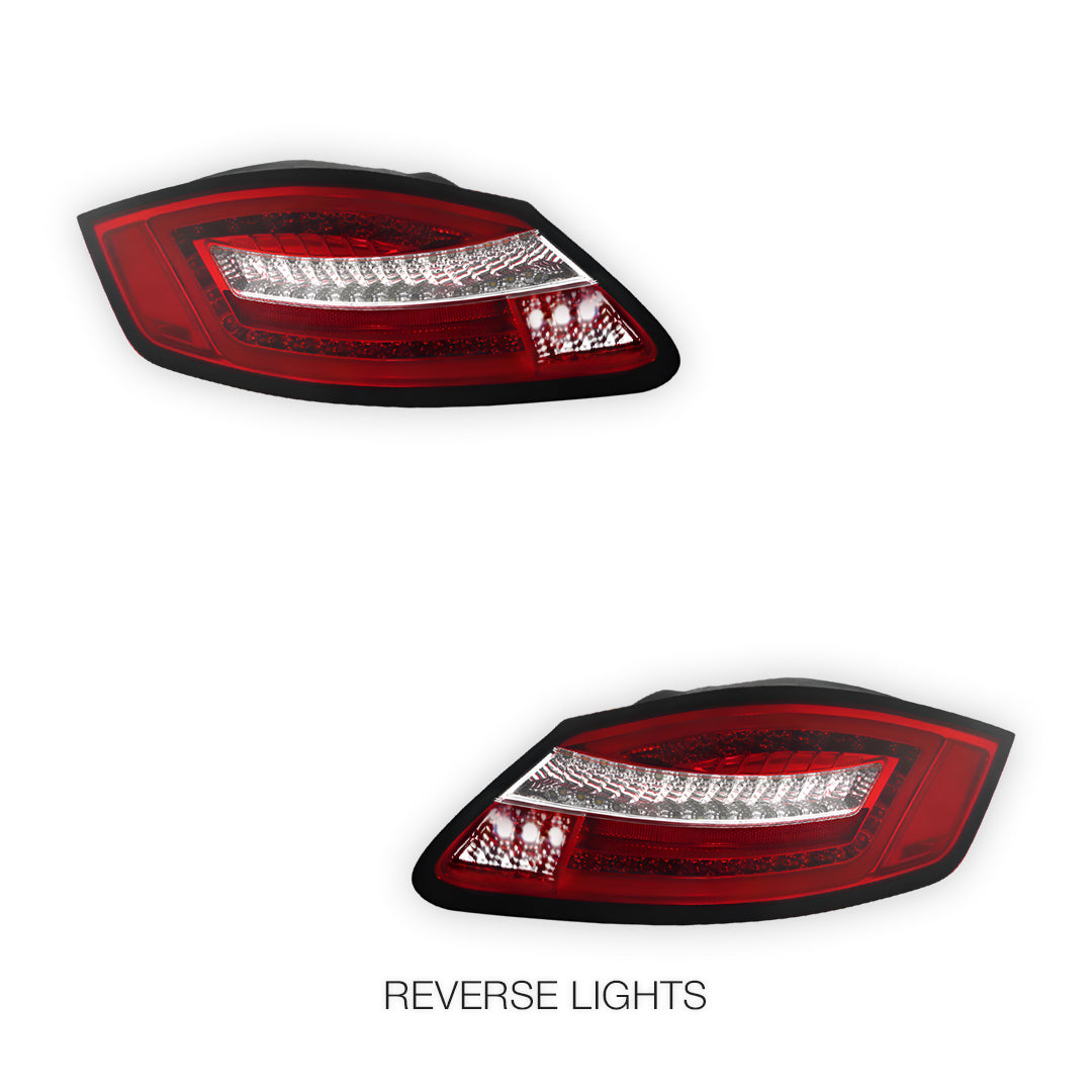 Porsche Cayman 987 Series 1 (2005 - 2008) Sequential Clear Red 3D Stripe Bar LED Tail Lights LH + RH