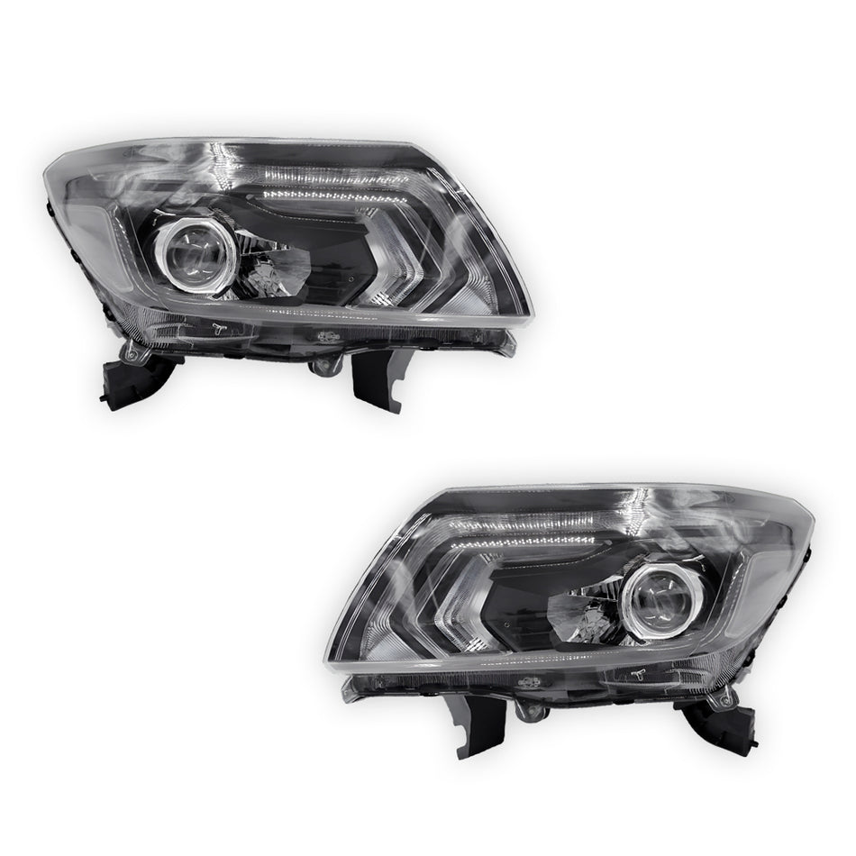 Nissan Navara D23 NP300 (2017 - 2021) Black LED OEM Style Headlights LH + RH