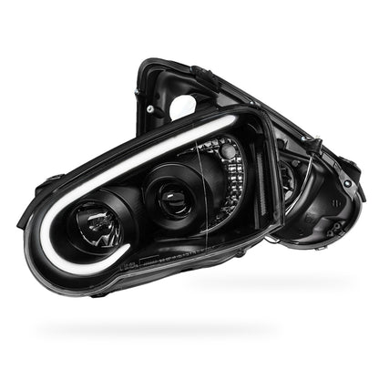 Subaru Impreza Blobeye Sedan / Wagon (2003 - 2005) Black LED 3D Stripe DRL & Projector Headlights LH + RH