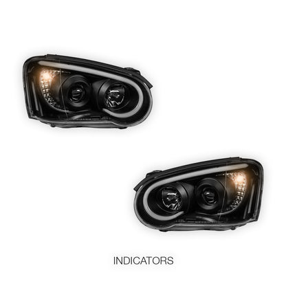 Subaru Impreza Blobeye Sedan / Wagon (2003 - 2005) Black LED 3D Stripe DRL & Projector Headlights LH + RH