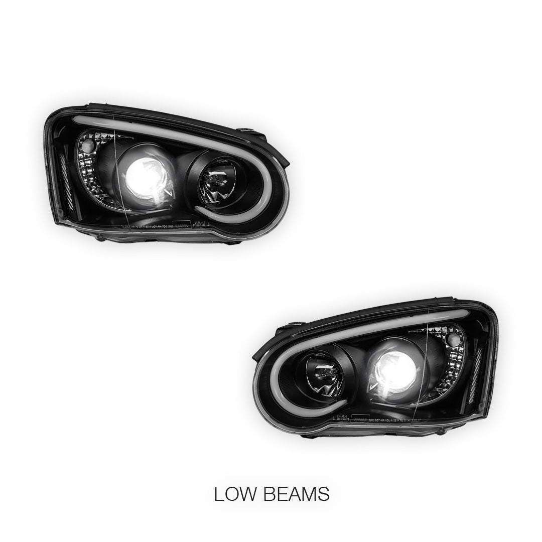 Subaru Impreza Blobeye Sedan / Wagon (2003 - 2005) Black LED 3D Stripe DRL & Projector Headlights LH + RH