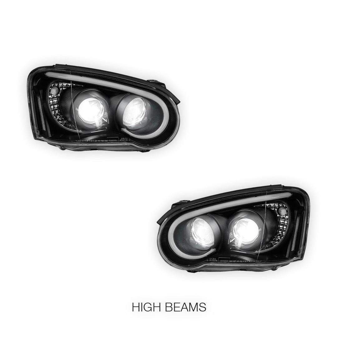 Subaru Impreza Blobeye Sedan / Wagon (2003 - 2005) Black LED 3D Stripe DRL & Projector Headlights LH + RH