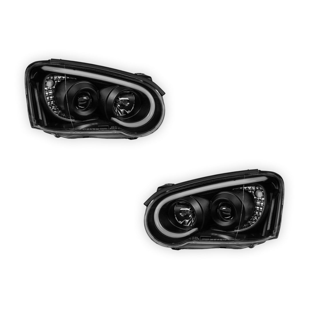 Subaru Impreza Blobeye Sedan / Wagon (2003 - 2005) Black LED 3D Stripe DRL & Projector Headlights LH + RH