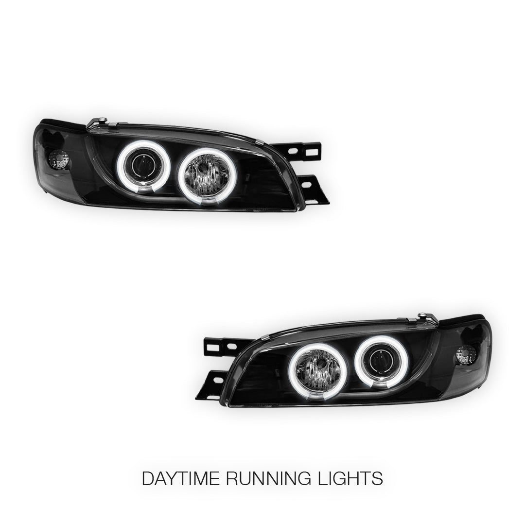 Subaru Impreza GC8 / GF8 22B (1994 - 2000) Black CCFL Angel Eyes Projector Headlights LH + RH