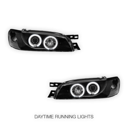 Subaru Impreza GC8 / GF8 22B (1994 - 2000) Black CCFL Angel Eyes Projector Headlights LH + RH