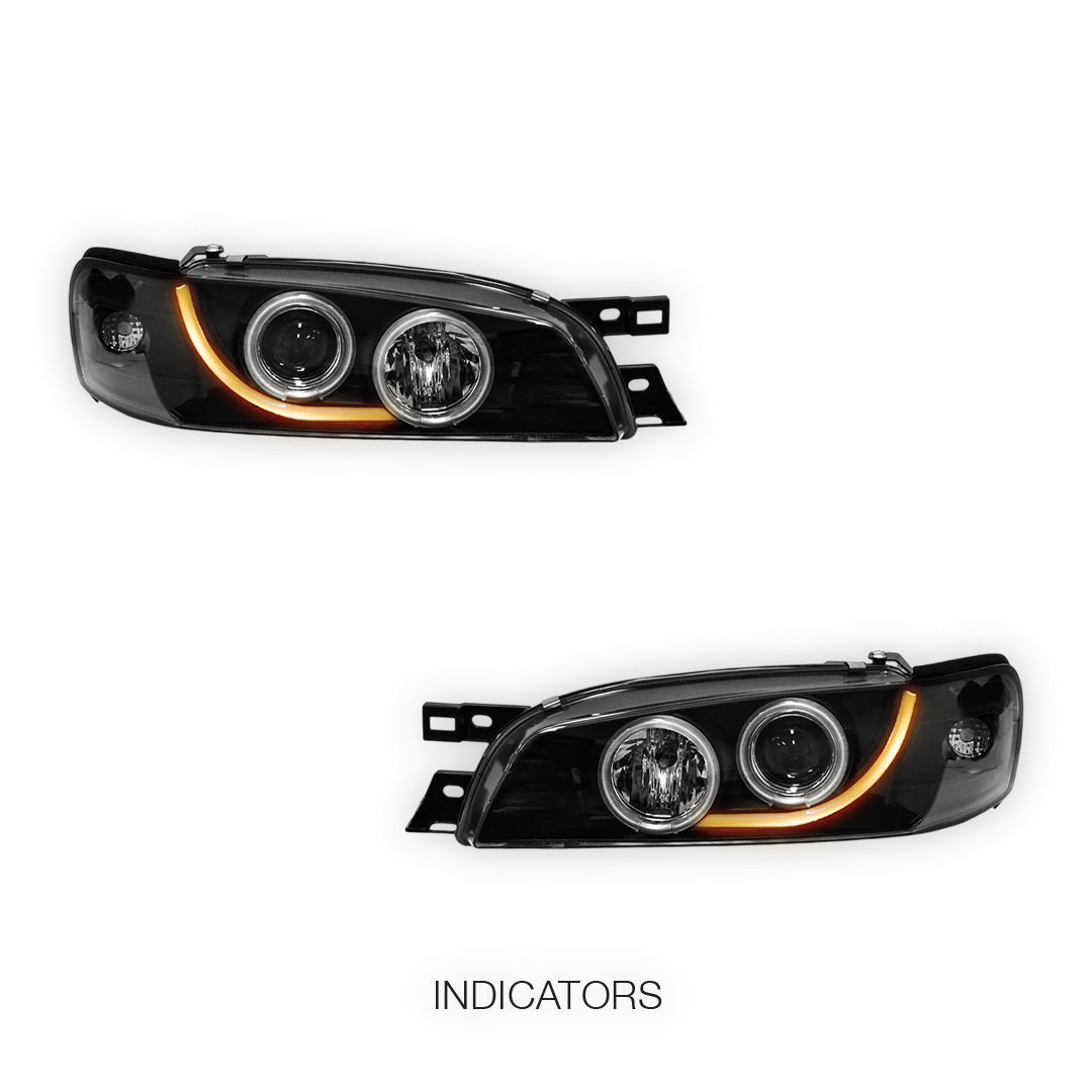 Subaru Impreza GC8 / GF8 22B (1994 - 2000) Black CCFL Angel Eyes Projector Headlights LH + RH