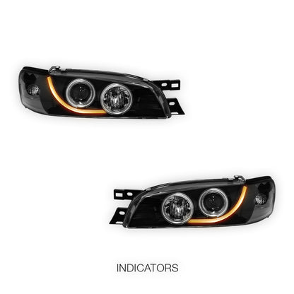 Subaru Impreza GC8 / GF8 22B (1994 - 2000) Black CCFL Angel Eyes Projector Headlights LH + RH