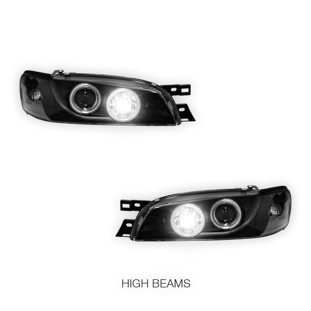 Subaru Impreza GC8 / GF8 22B (1994 - 2000) Black CCFL Angel Eyes Projector Headlights LH + RH