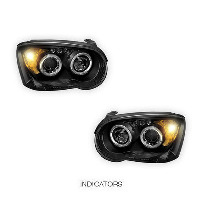 Subaru Impreza WRX STI Sedan / Wagon Blobeye (2003 - 2005) Black Angel Eyes Projector Headlights LH + RH