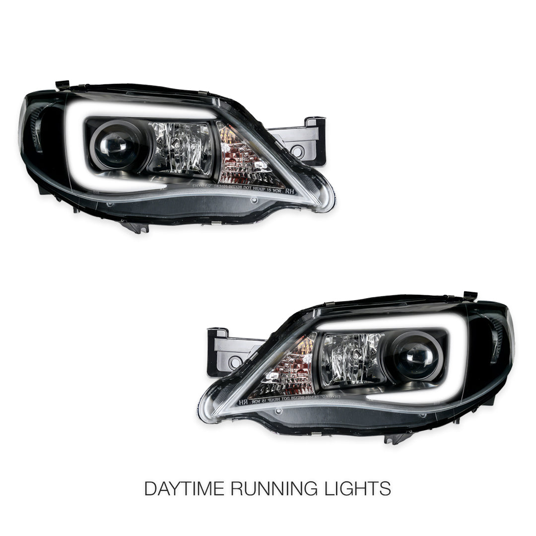 Subaru Impreza WRX STI (2007 - 2013) LED 3D Stripe Bar DRL Projector Headlights LH + RH