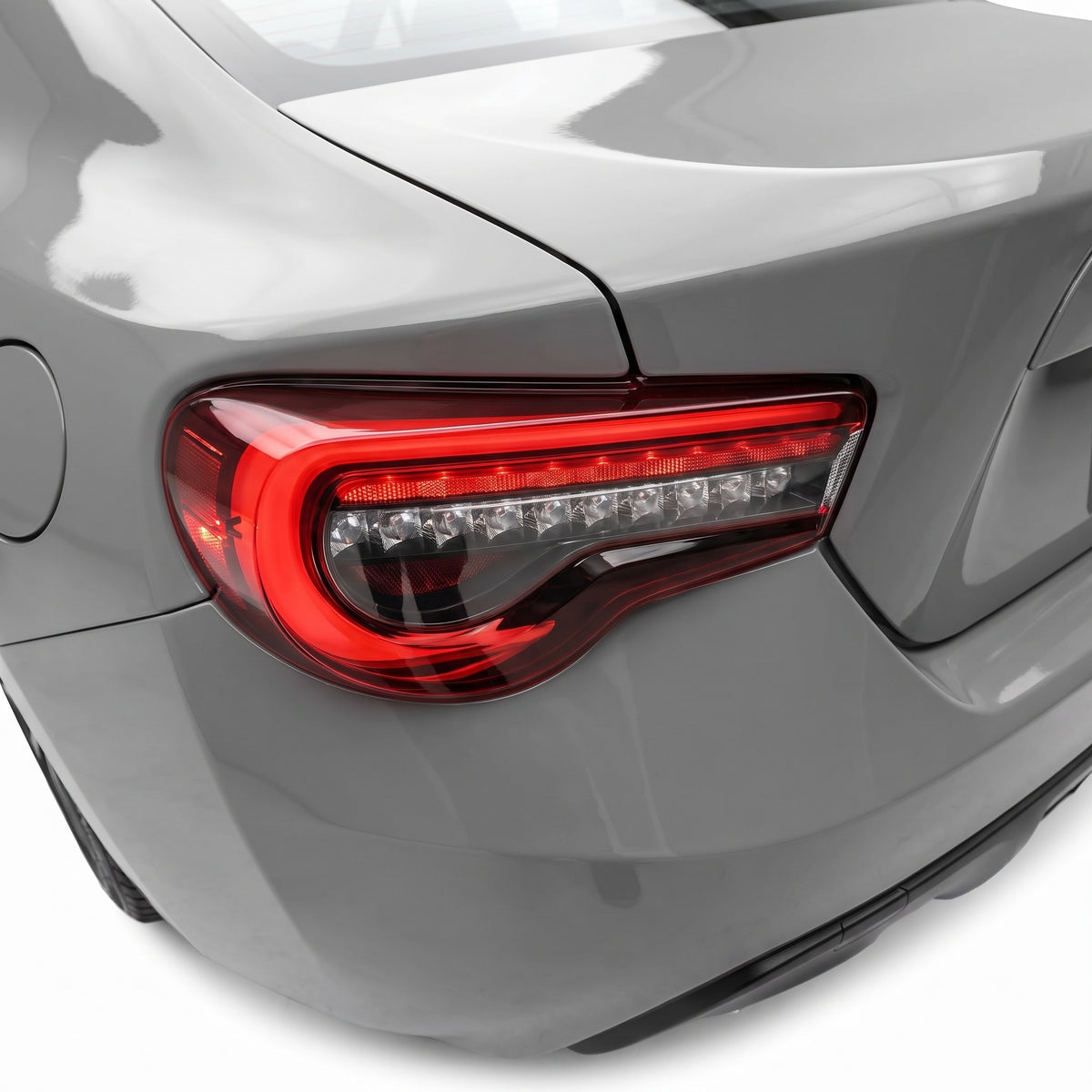 Subaru BRZ / ZC6 1st Gen. (2012 - 2021) Sequential Clear Red Full LED Tail Lights LH + RH installed close-up