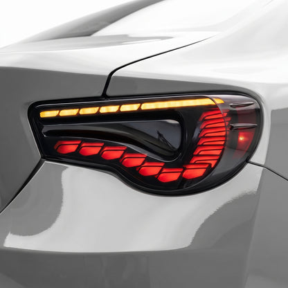 Subaru BRZ (2013 - 2020) Sequential Smoked Tail Lights LH + RH installed close-up
