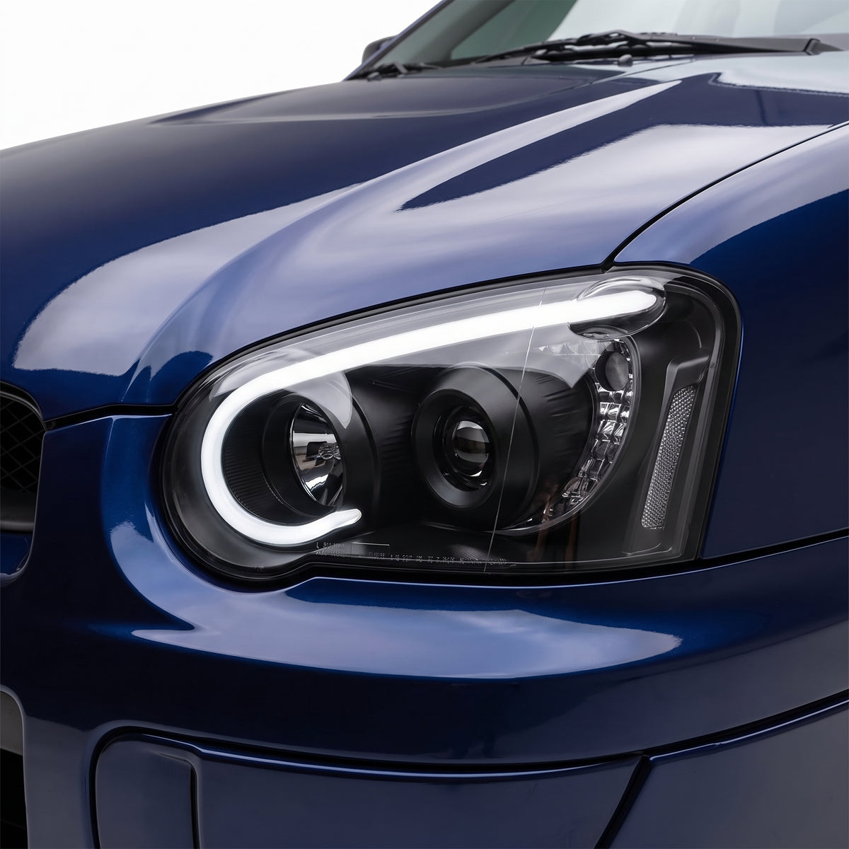 Subaru Impreza Blobeye Sedan / Wagon (2003 - 2005) Black LED 3D Stripe DRL & Projector Headlights LH + RH installed