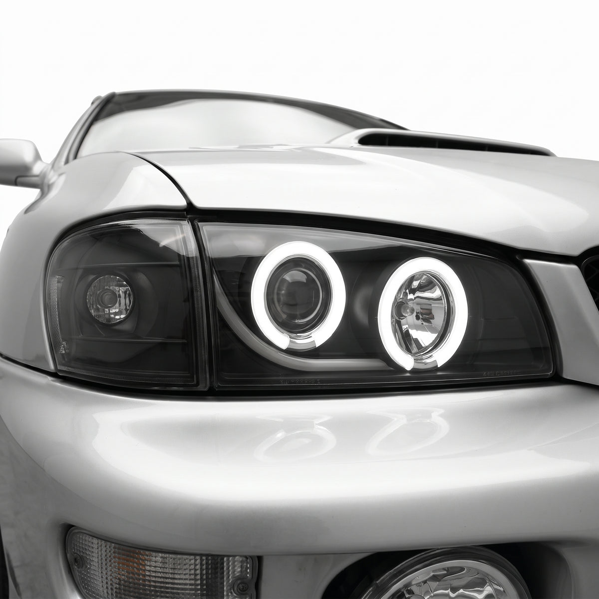 Subaru Impreza GC / GF STI (1994 - 2000) CCFL Angel-Eyes DRL Projector Headlights LH + RH installed close-up