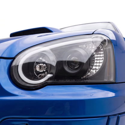 Subaru Impreza GD WRX Blob Eye (2003 - 2005) LED Projector Headlights LH + RH installed close-up