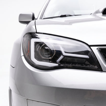 Subaru Impreza GD WRX Hawk Eye (2006 - 2007) Sequential Projector Headlights LH + RH installed close-up