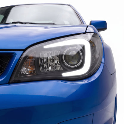 Subaru Impreza GD (2005 - 2007) Xenon Model LED 3D Stripe DRL Projector Headlights LH + RH installed close-up