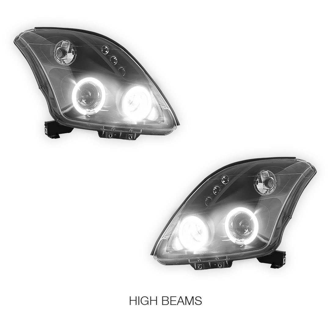 Suzuki Swift EZ (2004 - 2010) Black LED Angel Eyes Projector Headlights LH + RH