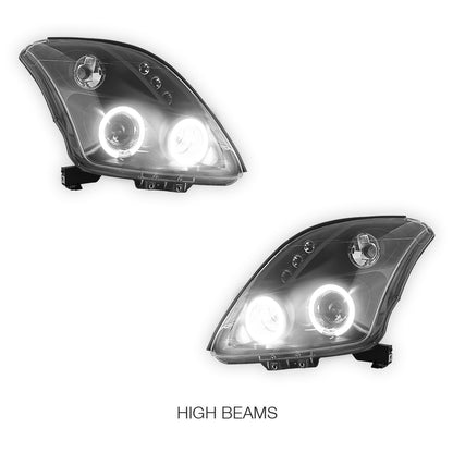 Suzuki Swift EZ (2004 - 2010) Black LED Angel Eyes Projector Headlights LH + RH