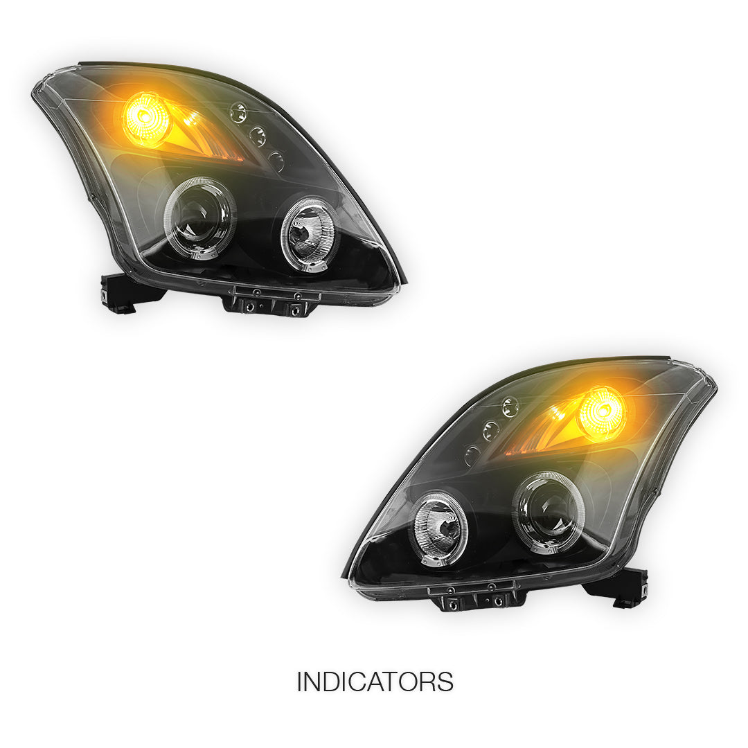 Suzuki Swift EZ (2004 - 2010) Black LED Angel Eyes Projector Headlights LH + RH