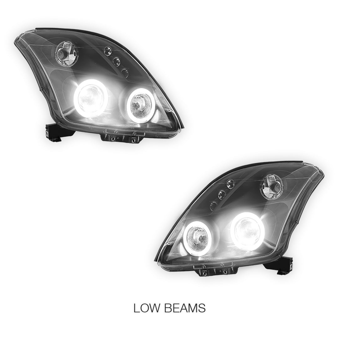 Suzuki Swift EZ (2004 - 2010) Black LED Angel Eyes Projector Headlights LH + RH