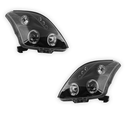 Suzuki Swift EZ (2004 - 2010) Black LED Angel Eyes Projector Headlights LH + RH