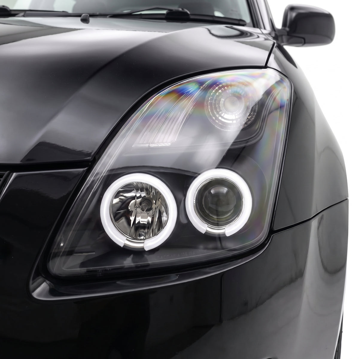 Suzuki Swift EZ (2004 - 2010) Halogen Model CCFL Angel Eyes Projector Headlights LH + RH installed close-up