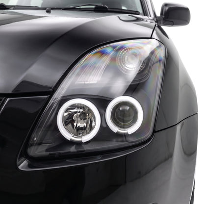Suzuki Swift EZ (2004 - 2010) Halogen Model CCFL Angel Eyes Projector Headlights LH + RH installed close-up