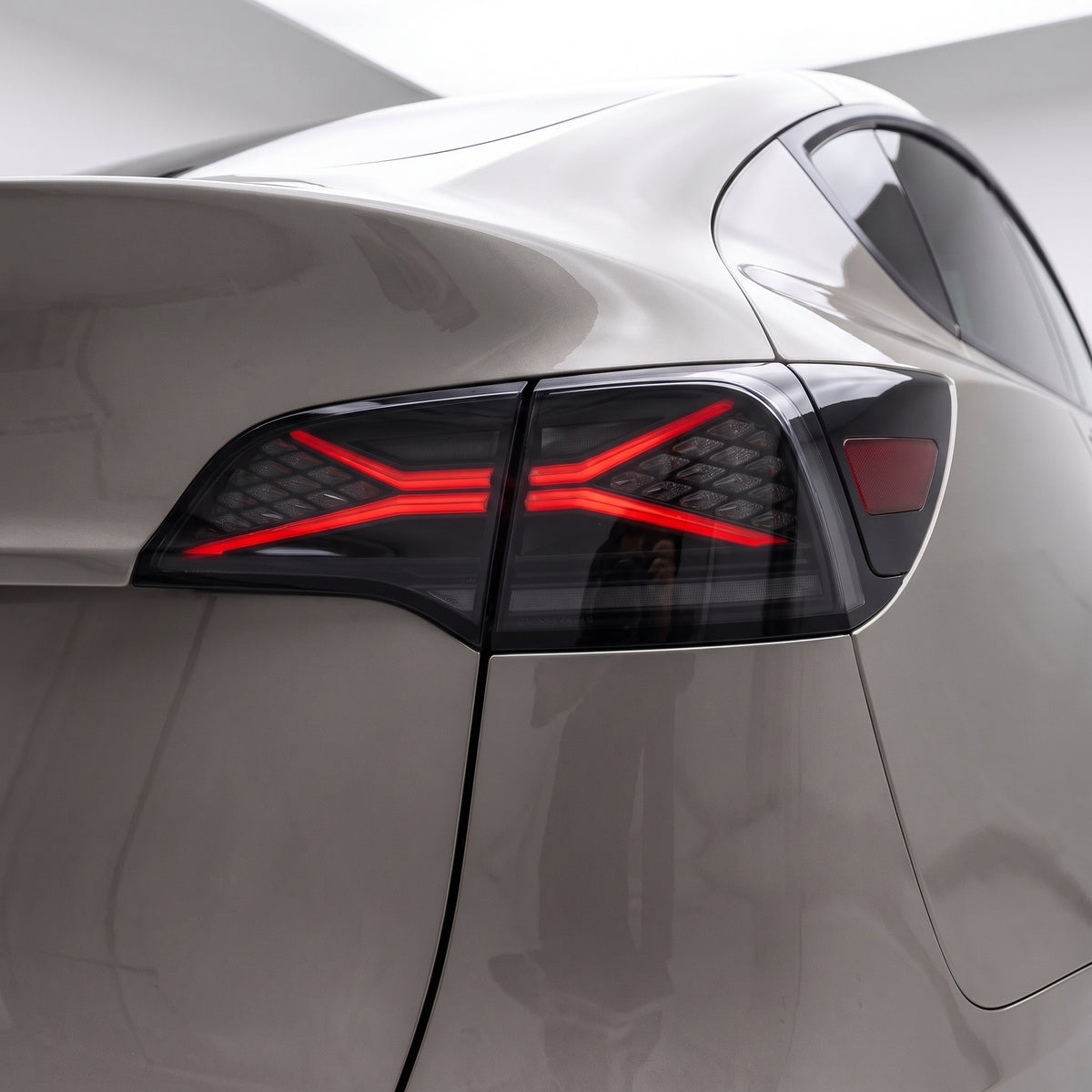 Tesla Model Y SUV (2022 - 2023) Sequential Smoked Tail Lights LH + RH installed close-up