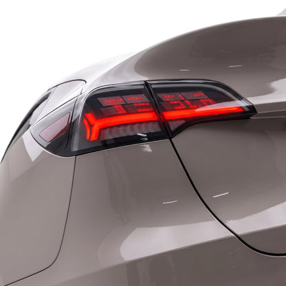 Tesla Model Y SUV (2022 - 2023) Sequential Tesla Logo Style Tail Lights LH + RH installed close-up