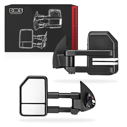 Toyota HiLux N80 (2015 - 2021) Black Electric LED Indicators Extendable Towing Side Mirrors LH + RH