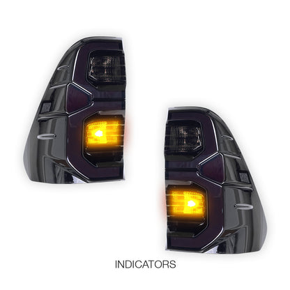 Toyota HiLux GUN126 / GUN136 (2020 - 2025) Black LED Tail Lights LH + RH