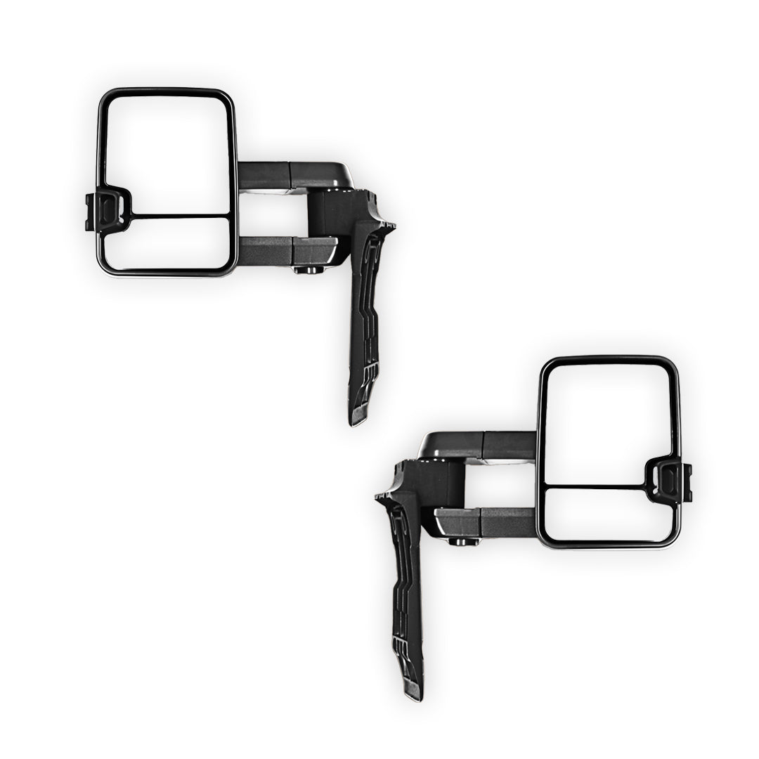 Toyota LandCruiser 70 / 75 / 78 / 79 Series (1984 - 2026) Black Electric LED Indicators Extendable Towing Side Mirrors LH + RH