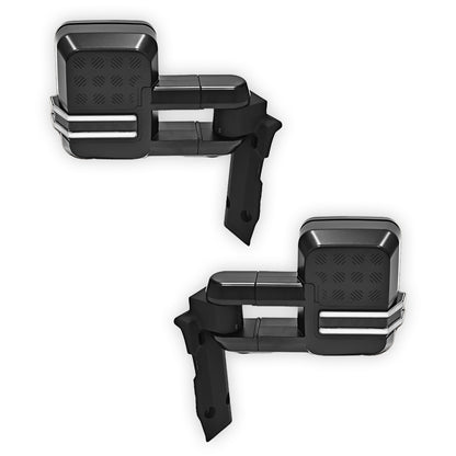 Toyota LandCruiser 70 / 75 / 78 / 79 Series (1984 - 2026) Black Electric LED Indicators Extendable Towing Side Mirrors LH + RH