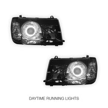 Toyota LandCruiser FJ100 Pre-Facelift (1998 - 2005) Black LED Angel Eye Halo Projector Headlights LH + RH
