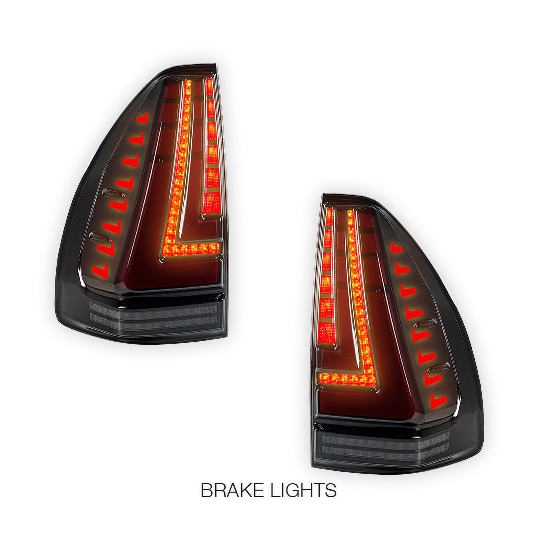 Toyota LandCruiser Prado 120 Series (2003 - 2009) Sequential Smoked Black Full LED Tail Lights LH + RH