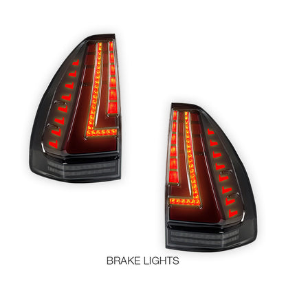 Toyota LandCruiser Prado 120 Series (2003 - 2009) Sequential Smoked Black Full LED Tail Lights LH + RH