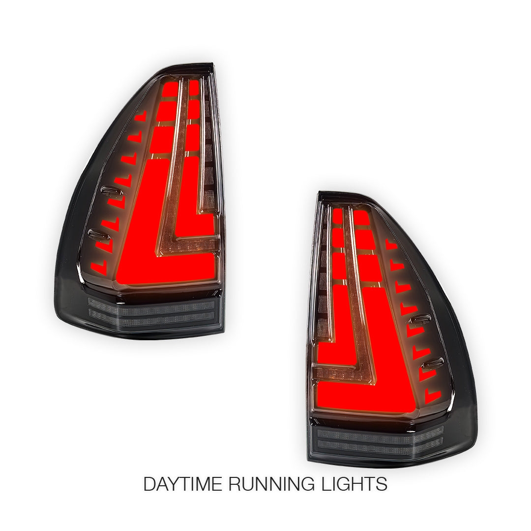 Toyota LandCruiser Prado 120 Series (2003 - 2009) Sequential Smoked Black Full LED Tail Lights LH + RH