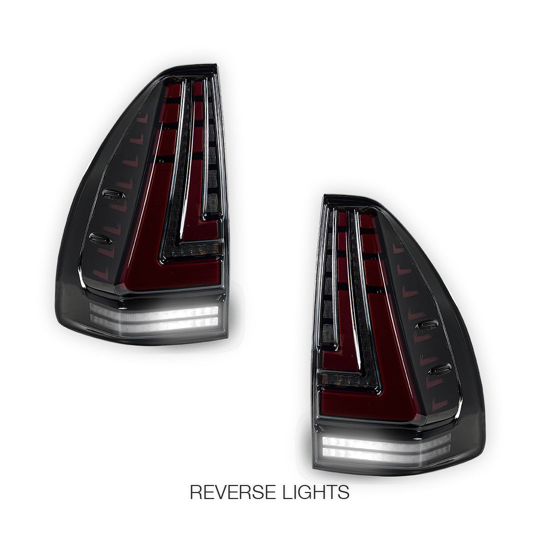 Toyota LandCruiser Prado 120 Series (2003 - 2009) Sequential Smoked Black Full LED Tail Lights LH + RH