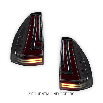 Toyota LandCruiser Prado 120 Series (2003 - 2009) Sequential Smoked Black Full LED Tail Lights LH + RH