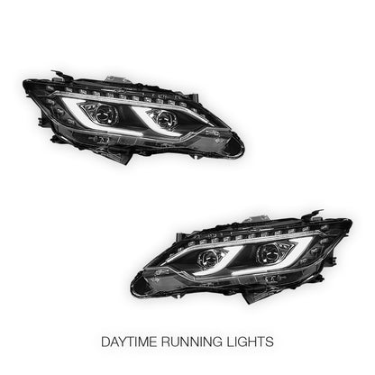 Toyota Camry XV50 USA Spec (2012 - 2017) Black 3D LED DRL Dual Projector With Sequential Indicators Headlights LH + RH