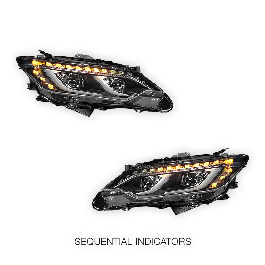 Toyota Camry XV50 USA Spec (2012 - 2017) Black 3D LED DRL Dual Projector With Sequential Indicators Headlights LH + RH
