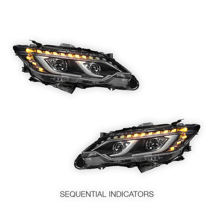 Toyota Camry XV50 USA Spec (2012 - 2017) Black 3D LED DRL Dual Projector With Sequential Indicators Headlights LH + RH